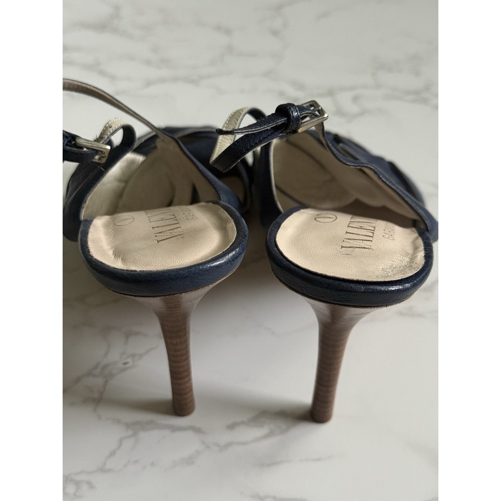 Valentino Garavani Strappy Sandal Heels Womens Size 40 Navy Blue Stiletto - Picture 10 of 11